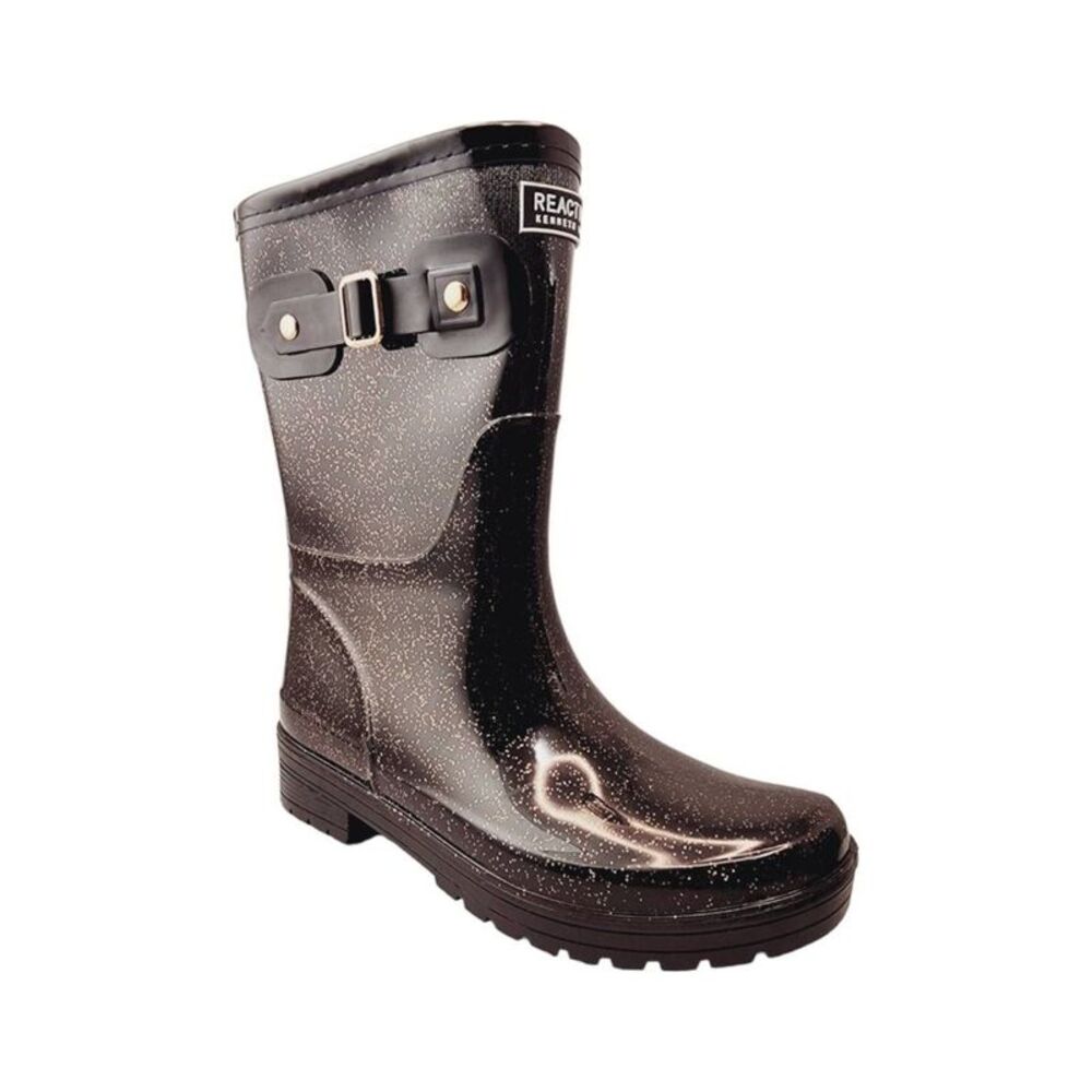 REACTION KENNETH COLE Womens Black Glitter Round Toe Rain Boots 8 M